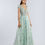 Thumbnail: Turquoise Embellished Cap Sleeves Plunge Neck A-Line Gown