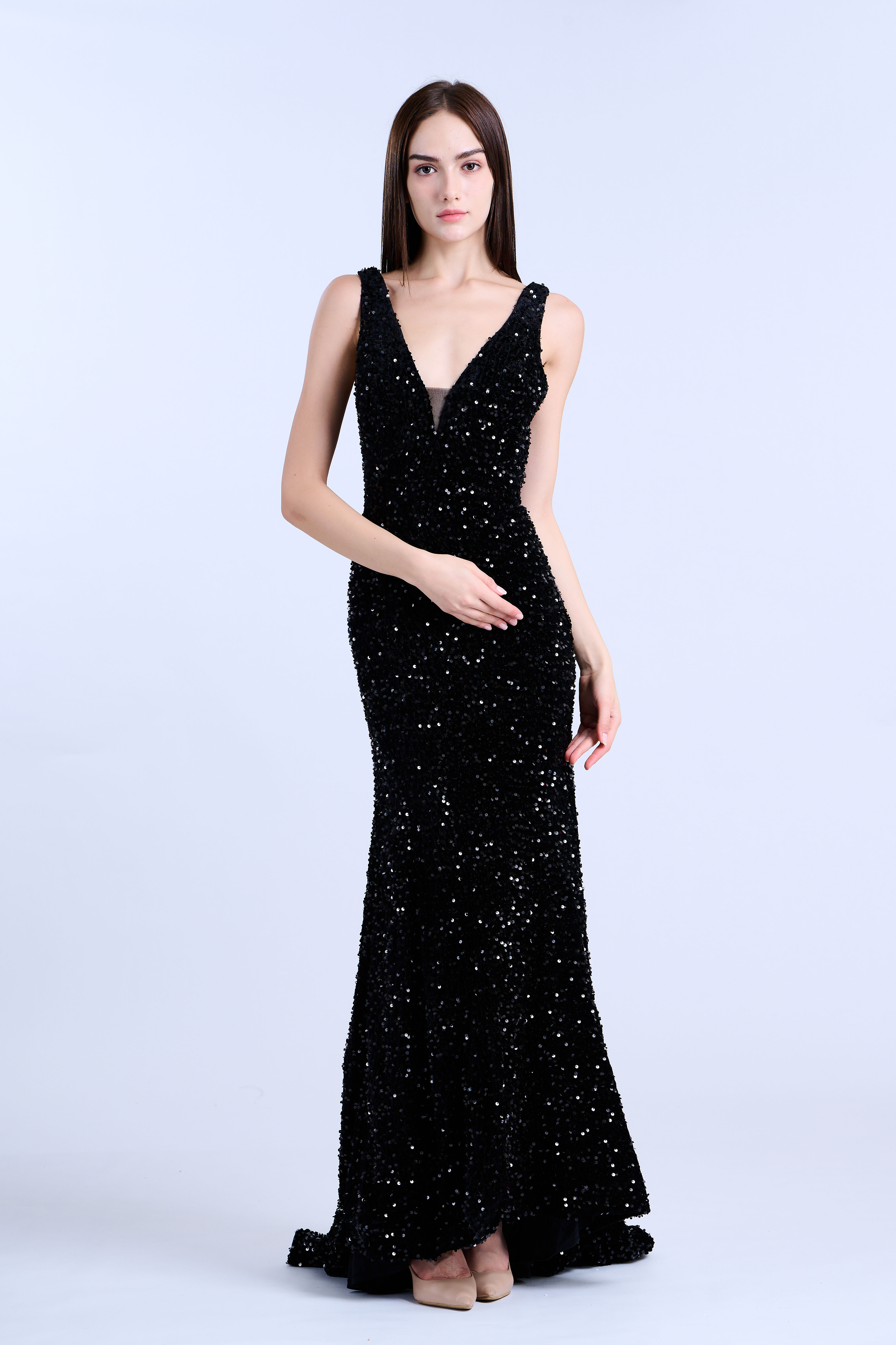 Black Sequined Sleeveless Trumpet Gown