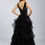 Thumbnail: Black Sleeveless Ruffle Tiered Plunge Neck Gown