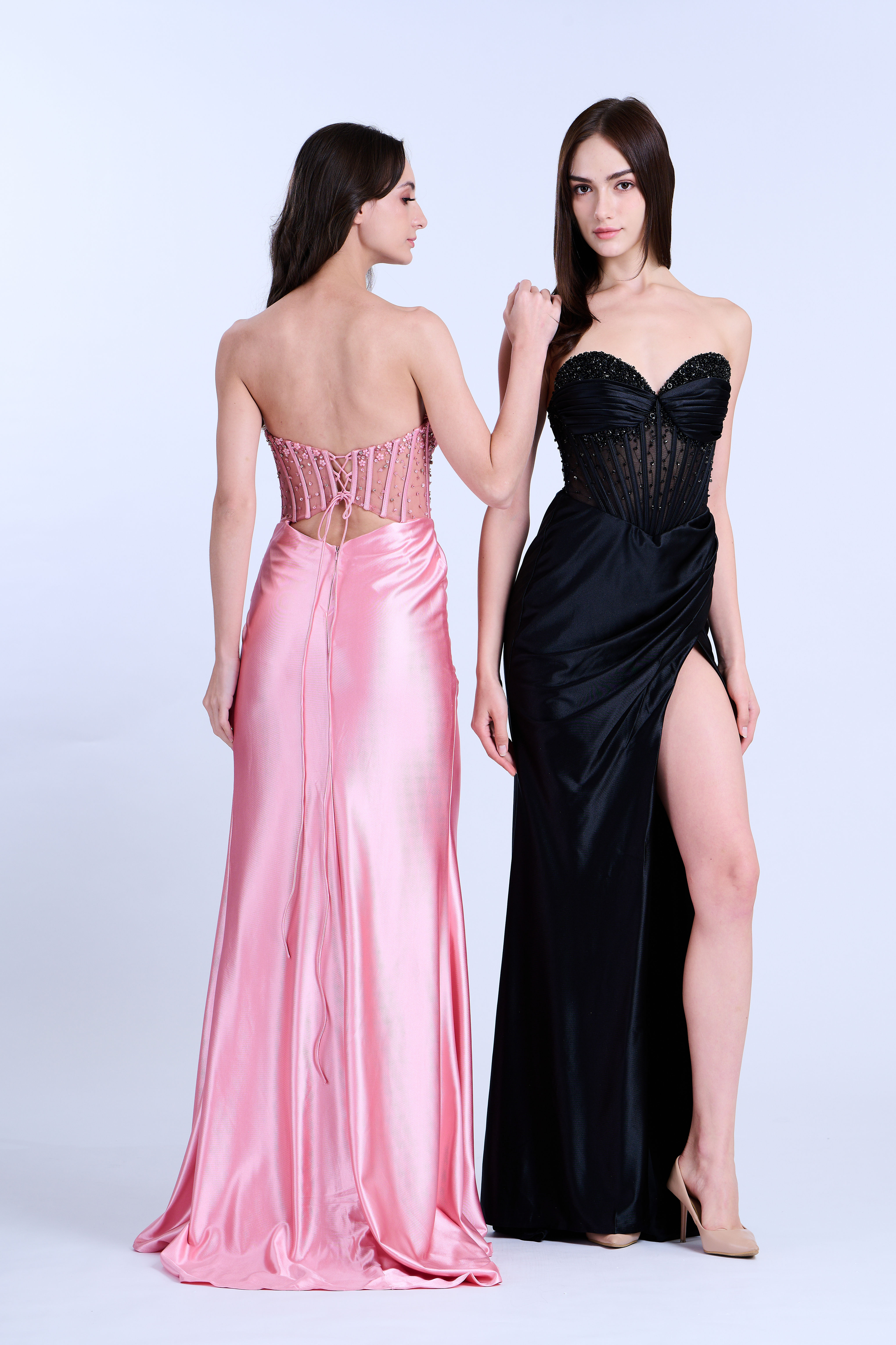 Daisy Beaded Strapless Satin Gown