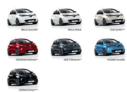 Renault ZOE - elektromobil - farba