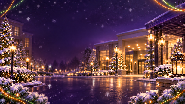 Snow-Dusted Hotel Courtyard at Twilight.png