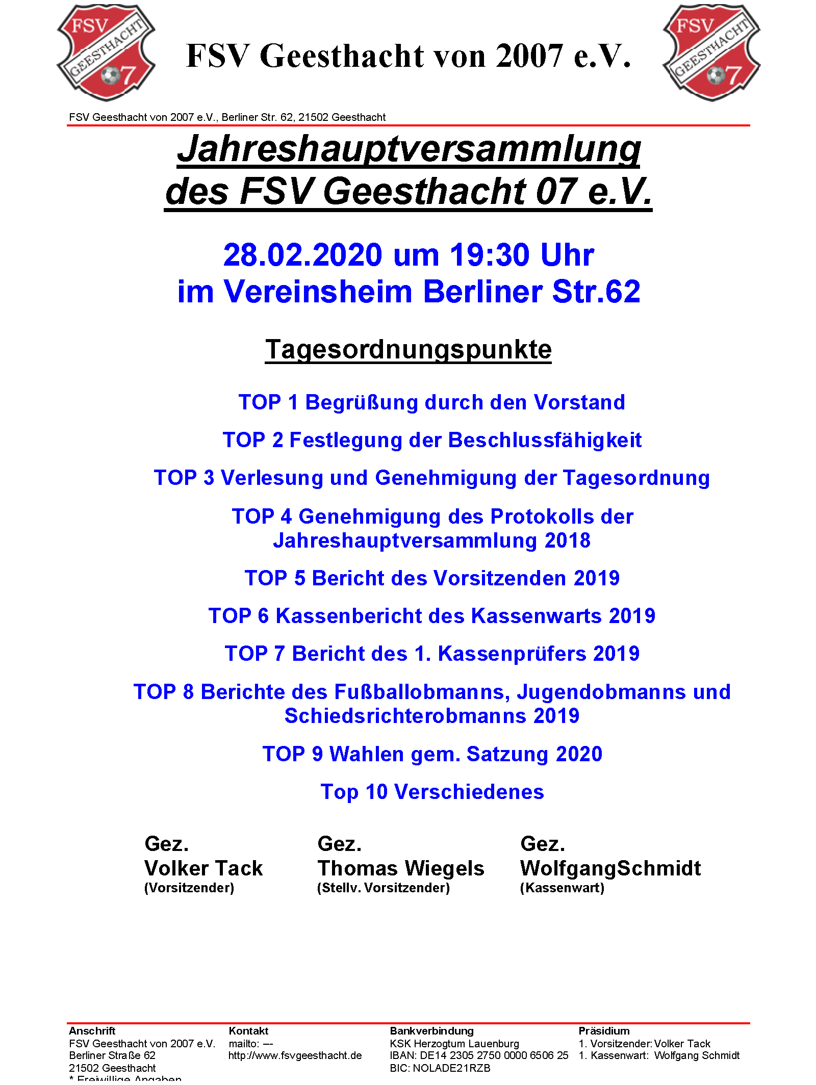 Hauptversammlung 2020