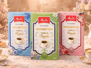 Café gourmet Melitta Bridgerton em edição limitada com embalagem sofisticada inspirada na série.