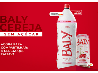Garrafa de Baly Cereja Sem Açúcar 2L ao lado da versão em lata.