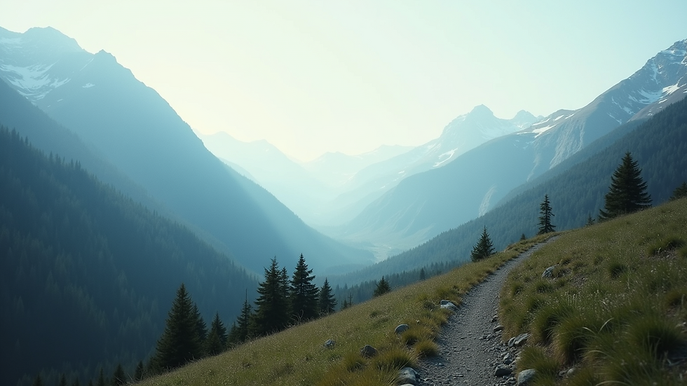 Wide angle view of a serene mountain landscape