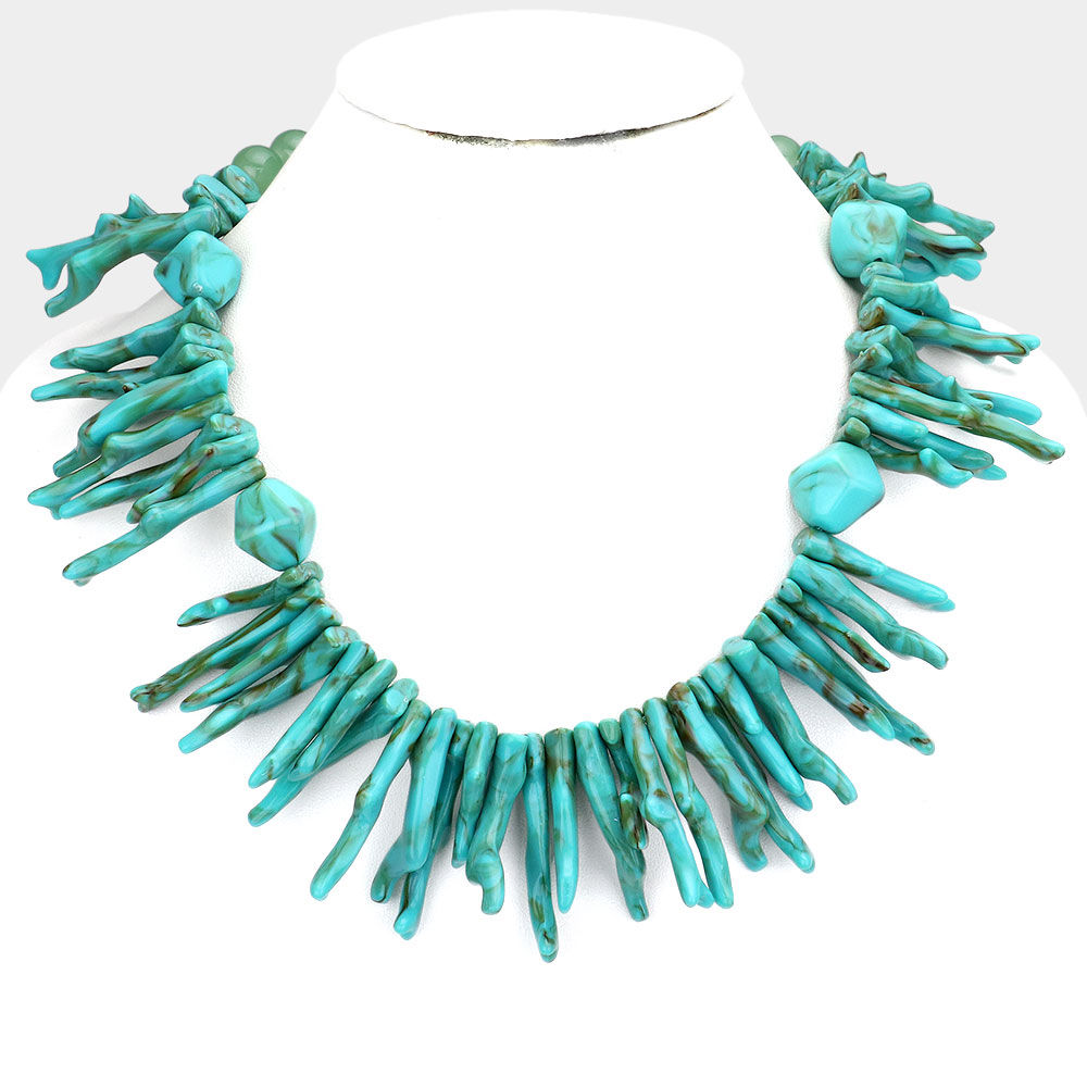 "Sea Cluster" Turquoise Earthy Coral Necklace