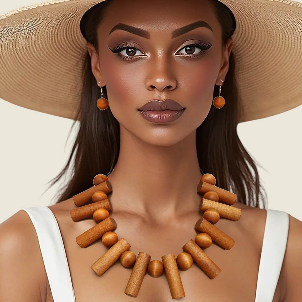 "Rustica" Brown Wood Statement Necklace Set