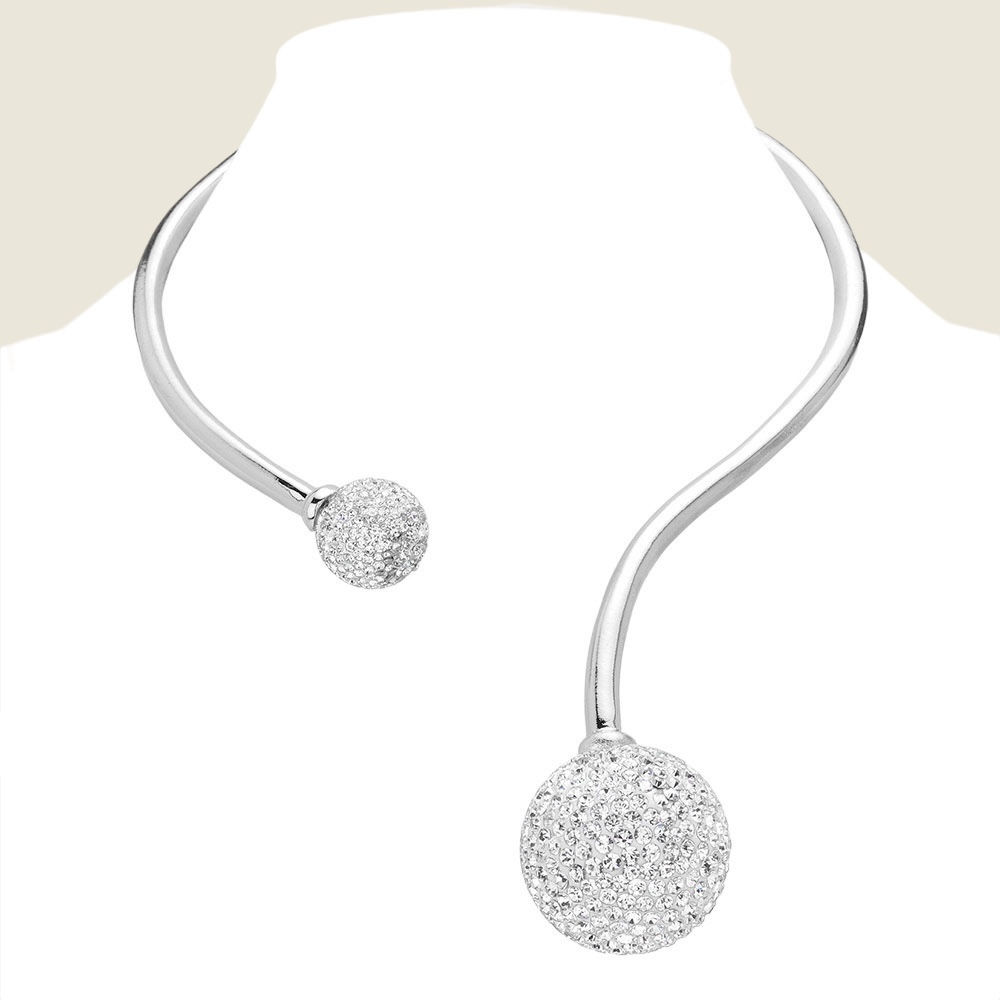 "Crystal Ball" Rhinestone and Silver Choker Necklace