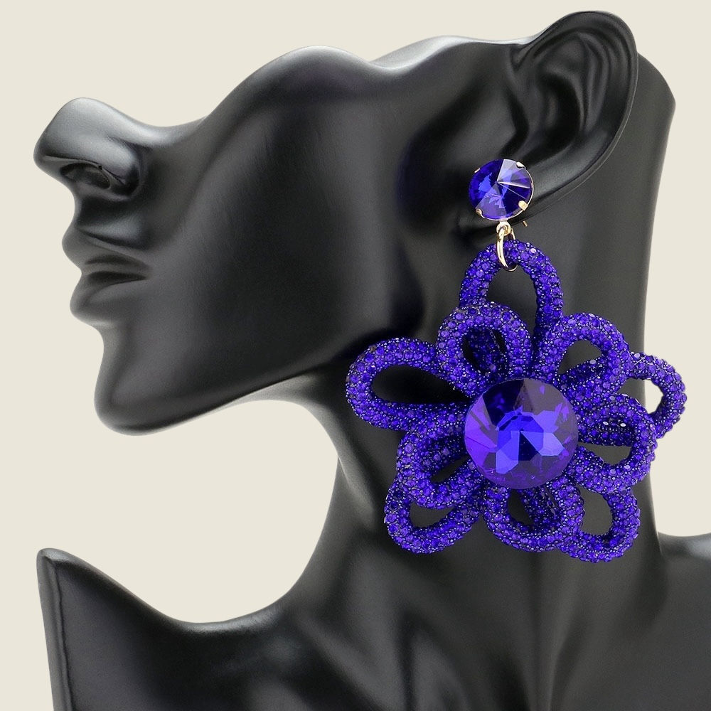"Darla" Blue Crystal Flower Statement Earrings