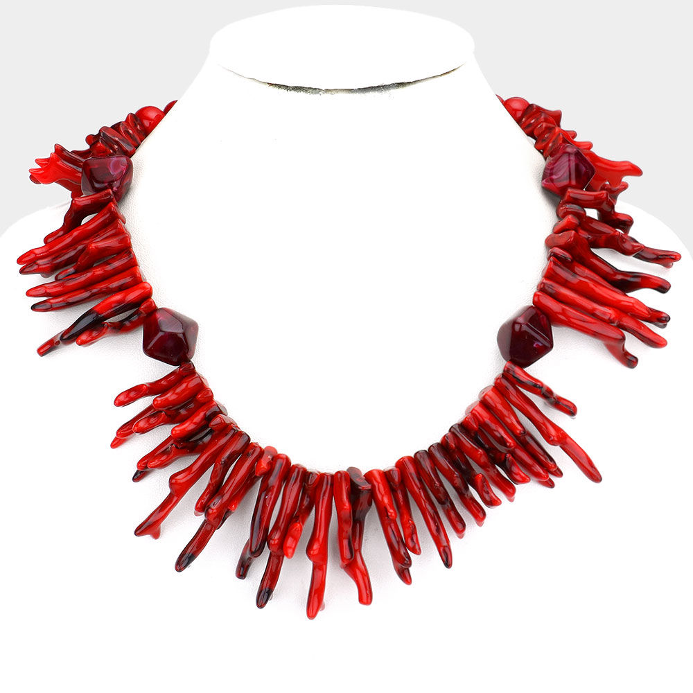 "Sea Cluster" Deep Red Earthy Coral Necklace