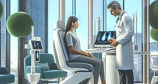 A modern medical office with a doctor in a contemporary uniform treating a patient with st