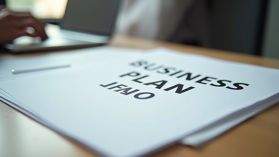 Close-up of printed nonprofit business plan pages on a desk