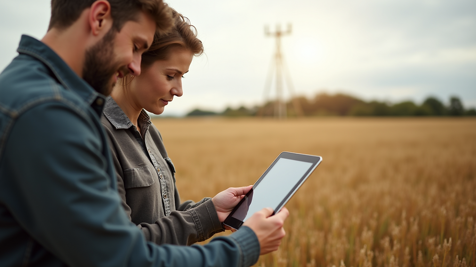 Close-up view of a farmer using a tablet in a field with wireless internet