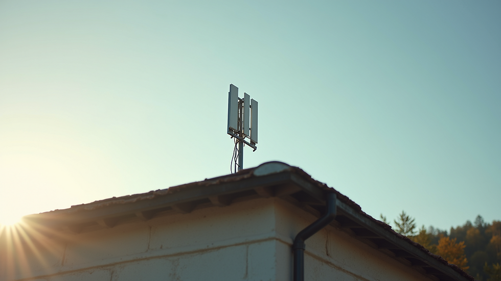 Close-up view of a wireless internet antenna on a rural building
