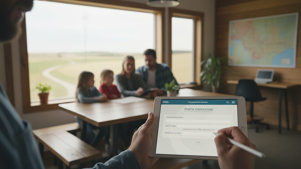 Close-up view of a person filling out a service request form on a tablet