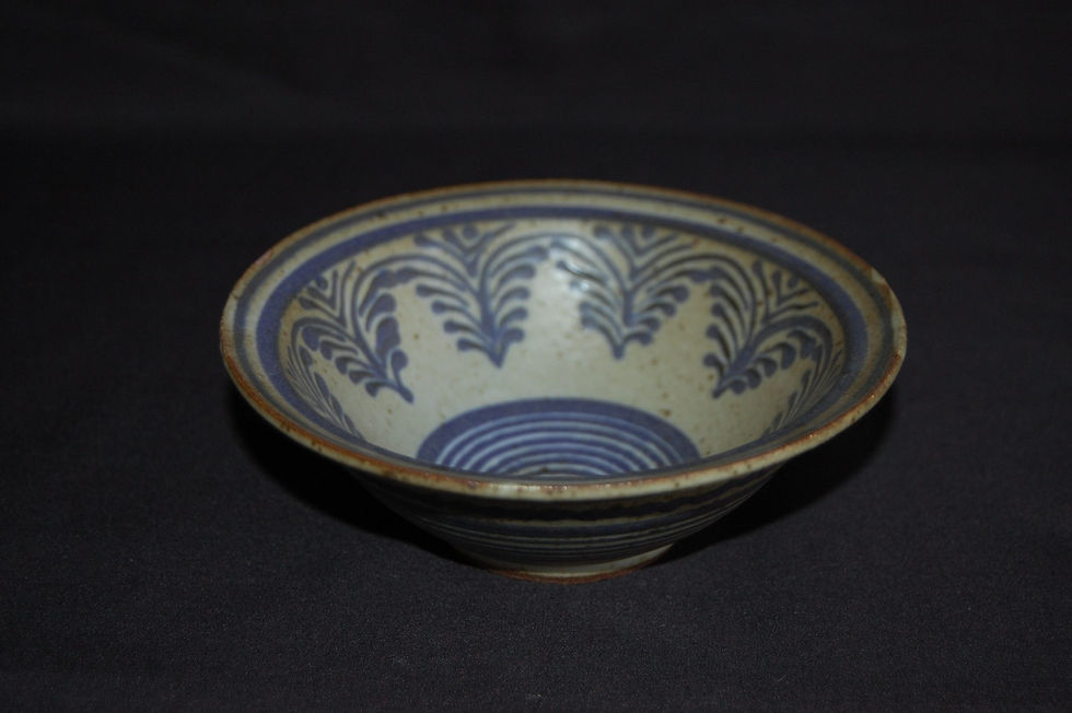 Miniatura: Cuenco mini gres con decoración engobe, blanco y azul