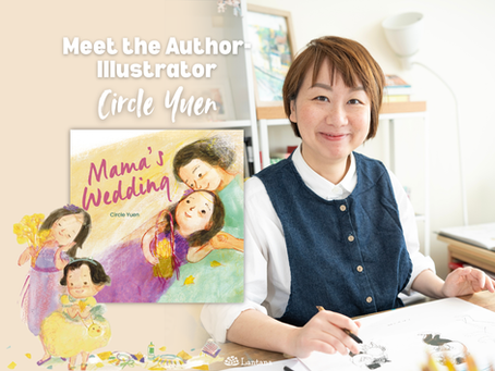 Author Illustrator Circle Yuen is sitting at her desk and there is a copy of her book on the left hand side