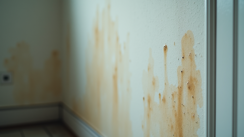 Close-up view of damp stains on an interior wall