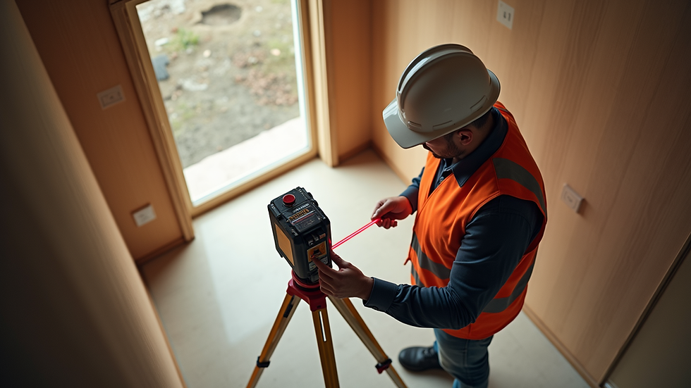 High angle view of a surveyor using a laser measuring tool inside a property