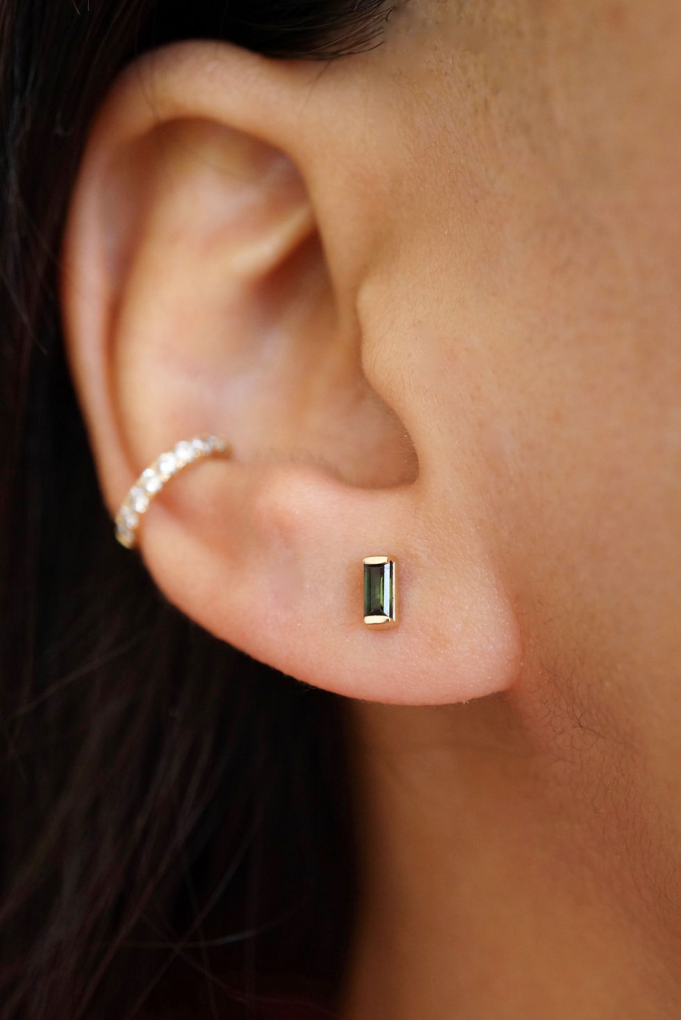 Thumbnail: Green Tourmaline Baguette Studs