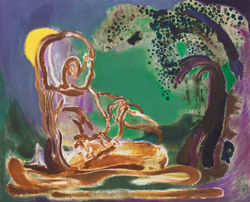 《树下》 66×81cm  布面丙烯、油彩 2023