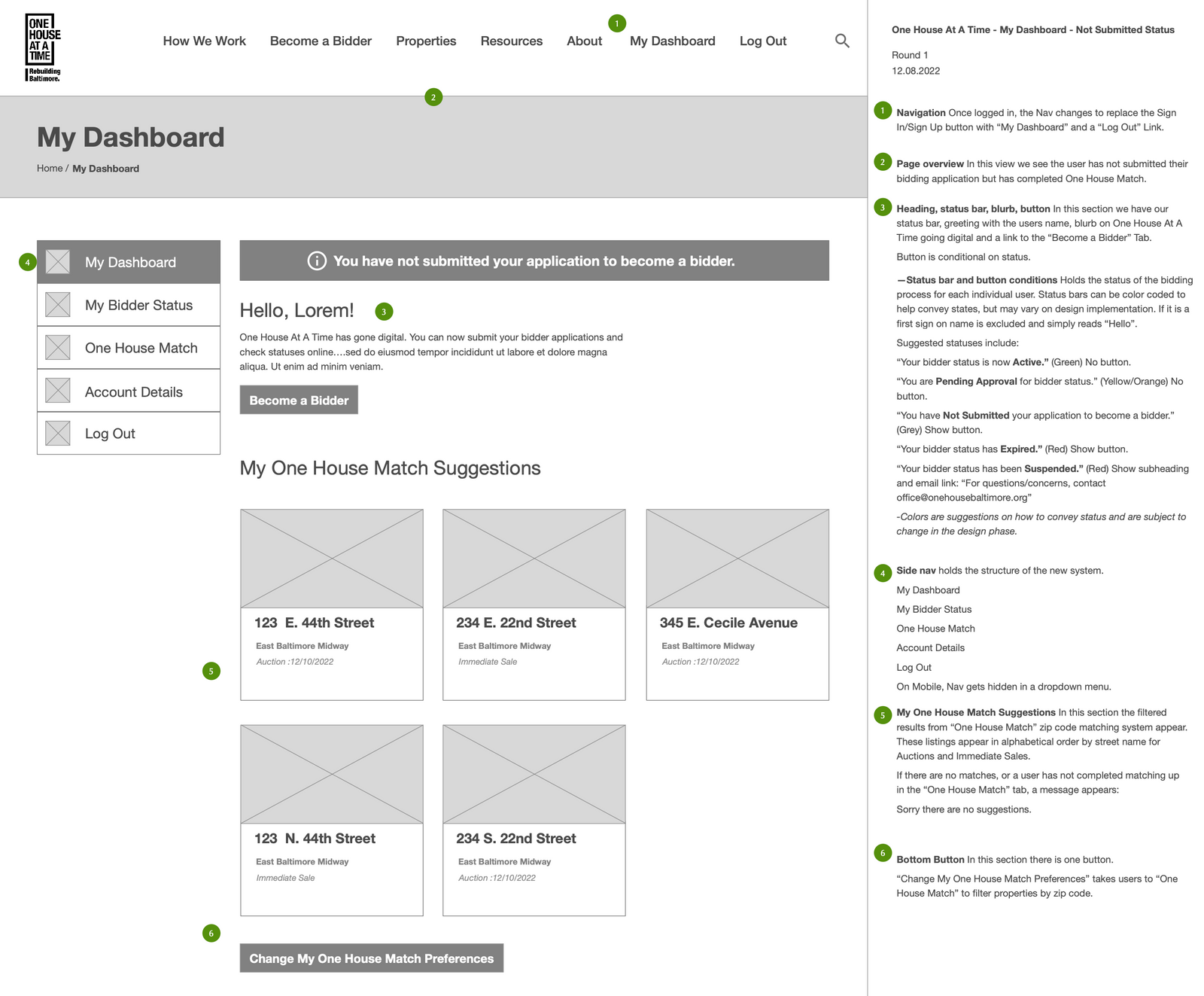 The bidder dashboard