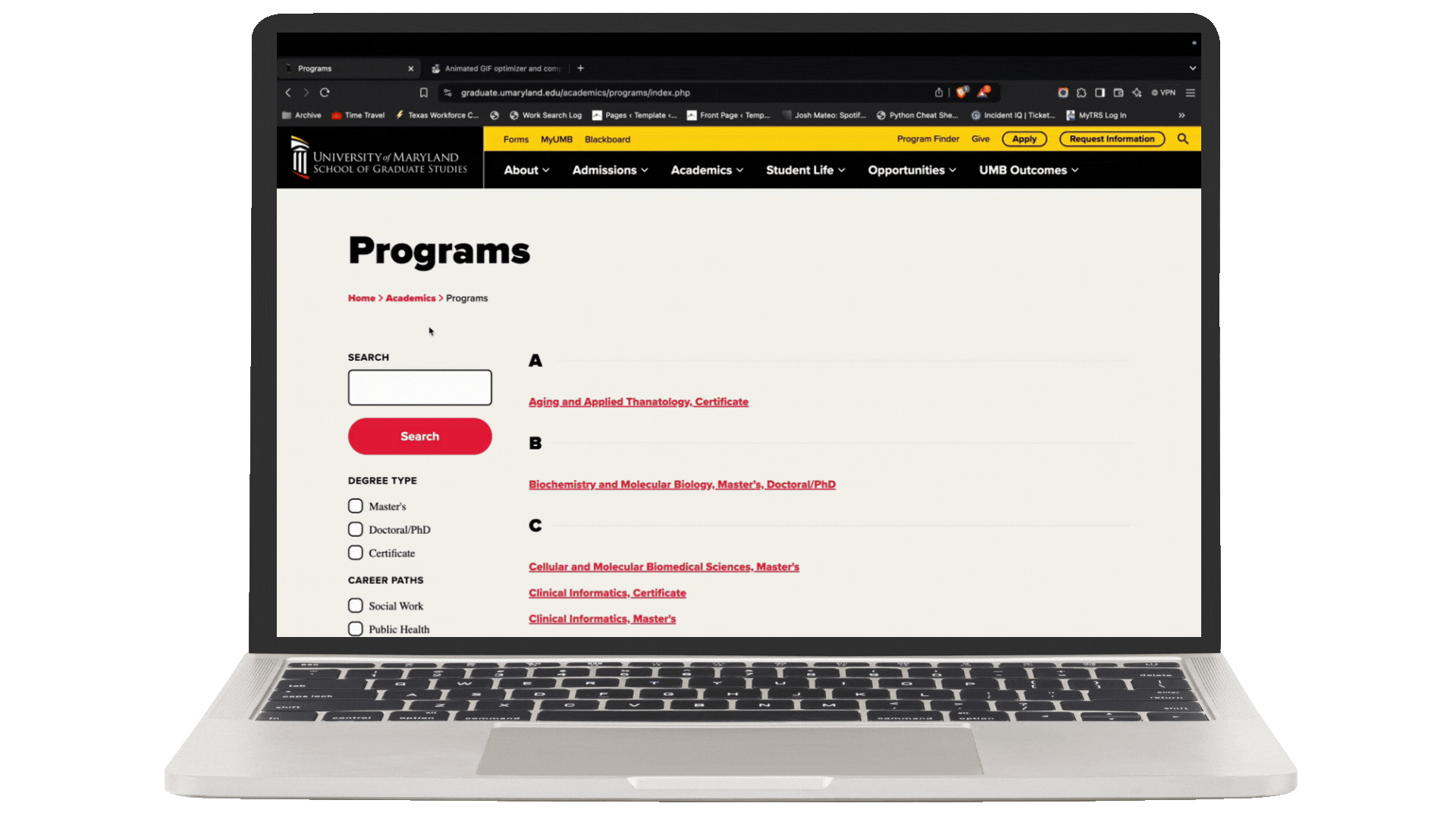 The redesigned one-page program finder