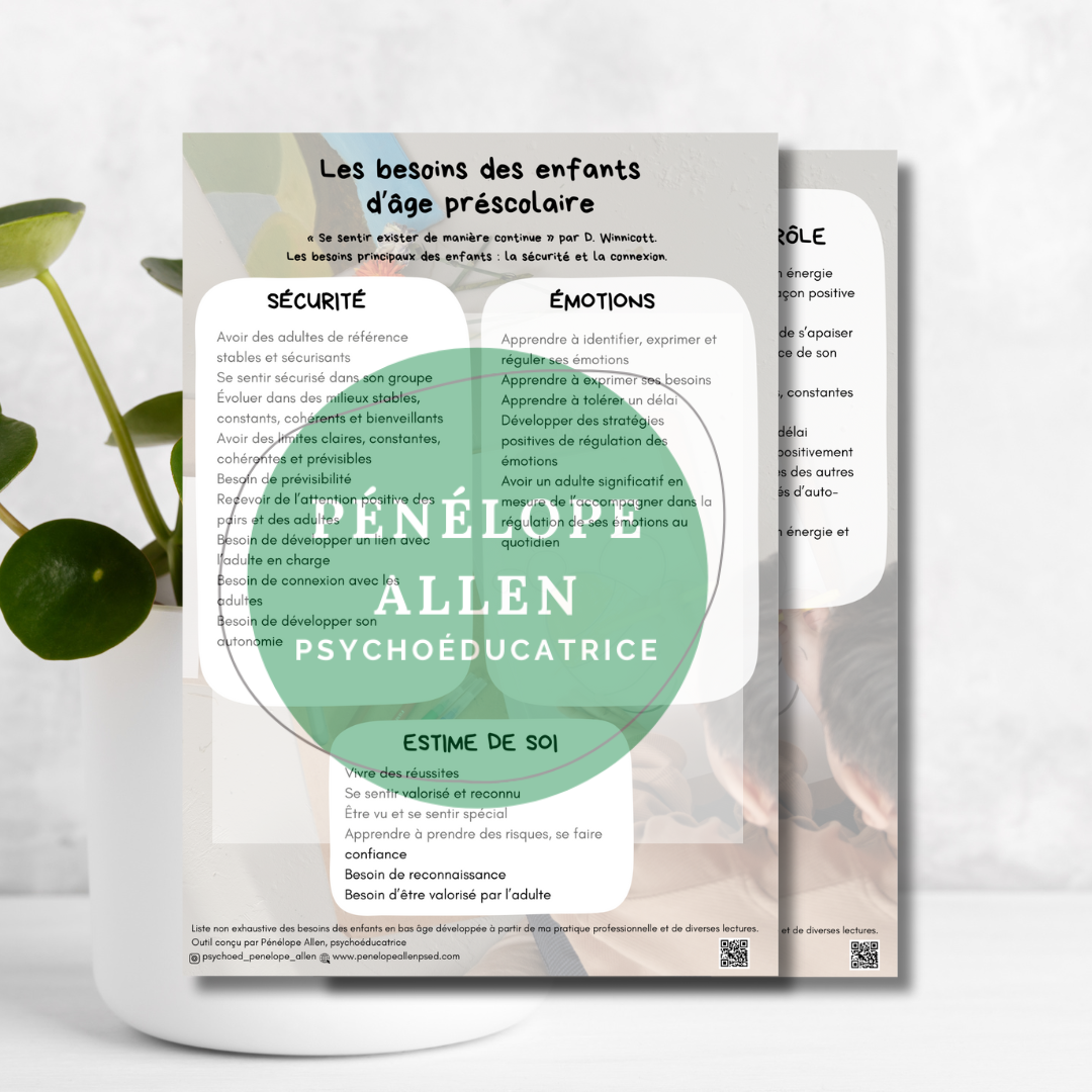 Les besoins des enfants d'âge préscolaire