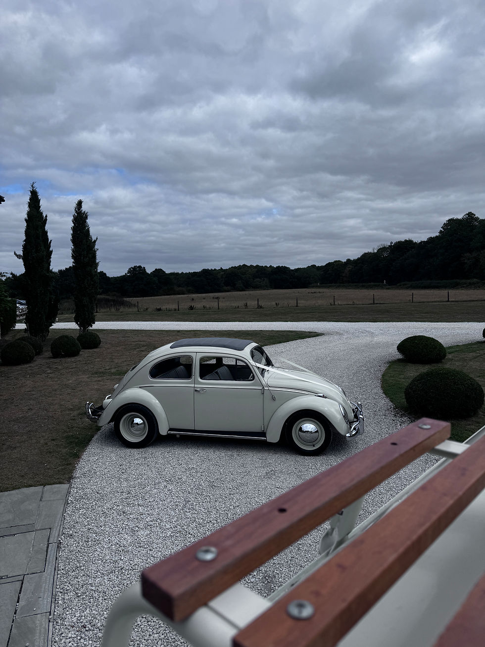 Close-up view of a vintage wedding beetle polished chrome details and classic design