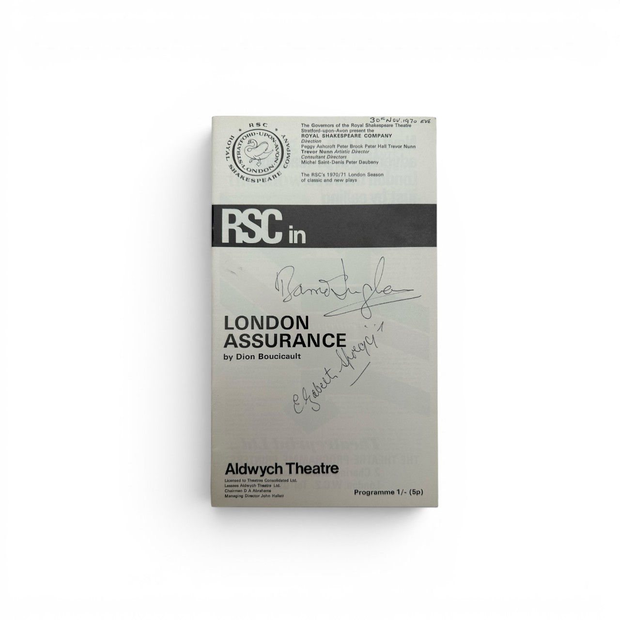 London Assurance - Royal Shakespeare Company Programme 1970 - SIGNED
