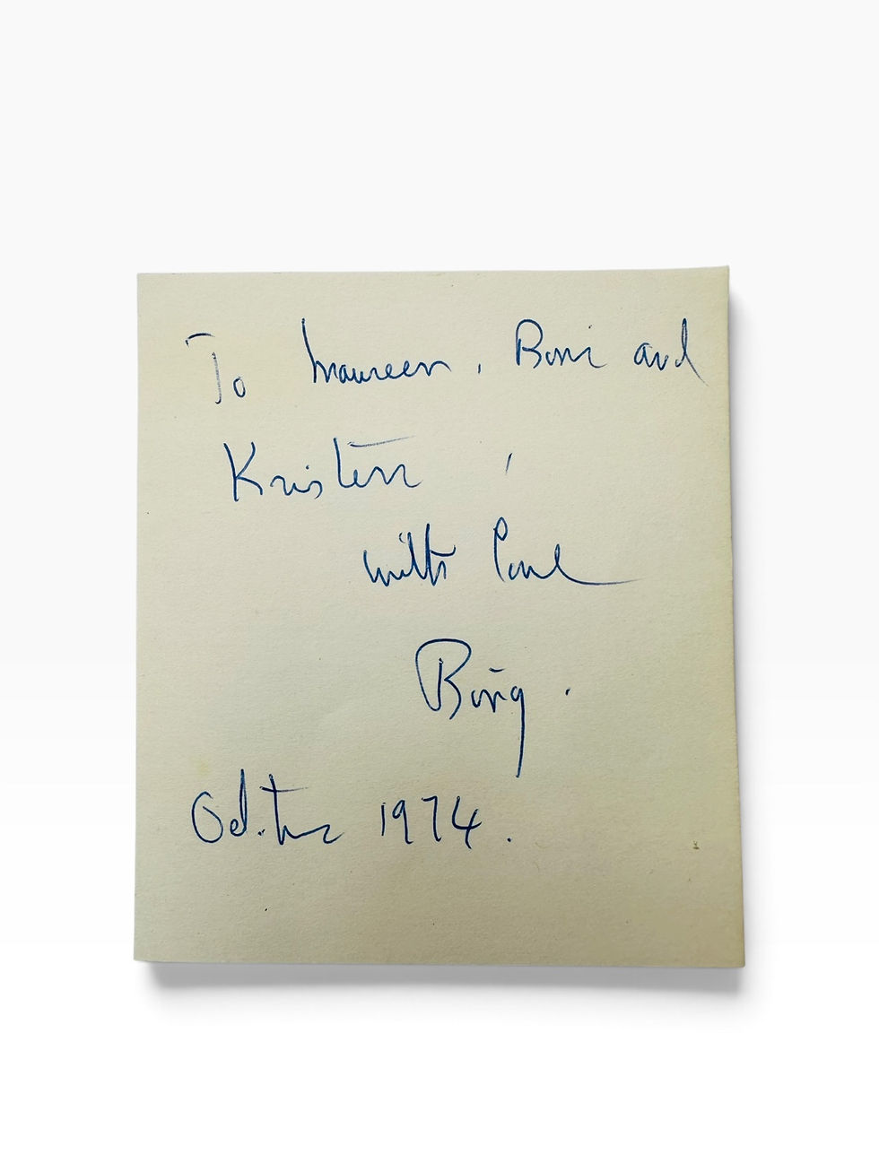 Daphne du Maurier – Autograph Inscription SIGNED “Bing” – October 1974