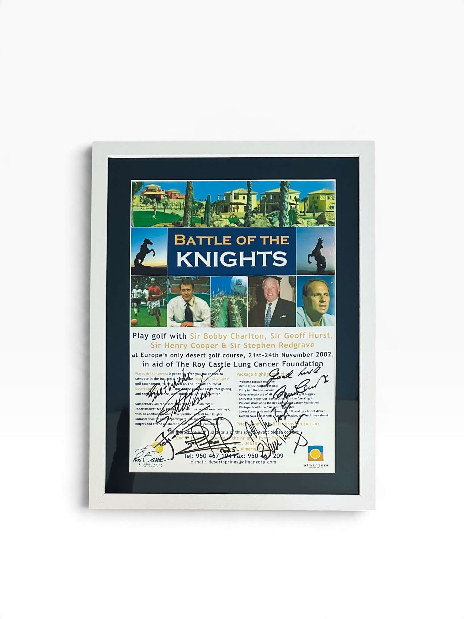 Bobby Charlton, Geoff Hurst, Henry Cooper and Steve Redgrave – Signed Battle of the Knights Poster – 2002