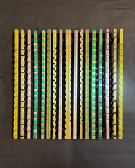 Babel. Acrylic marker and paint on carved wooden sticks. 