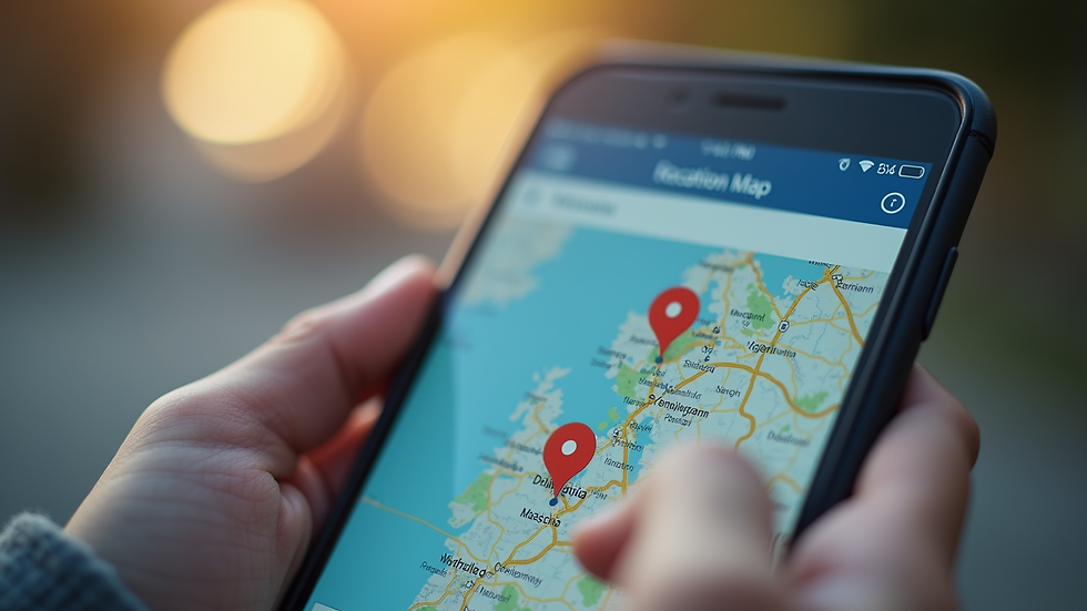 Close-up view of a smartphone displaying a relocation tracking map