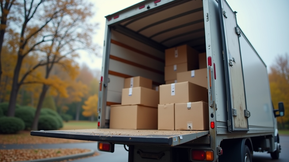 Eye-level view of a moving truck being loaded with packed boxes
