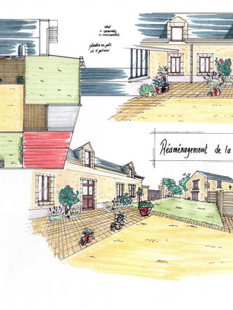 croquis faits main d'une cour