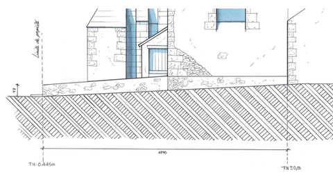 plan de coupe fait main fait à la main pour un dossier préalable de travaux.