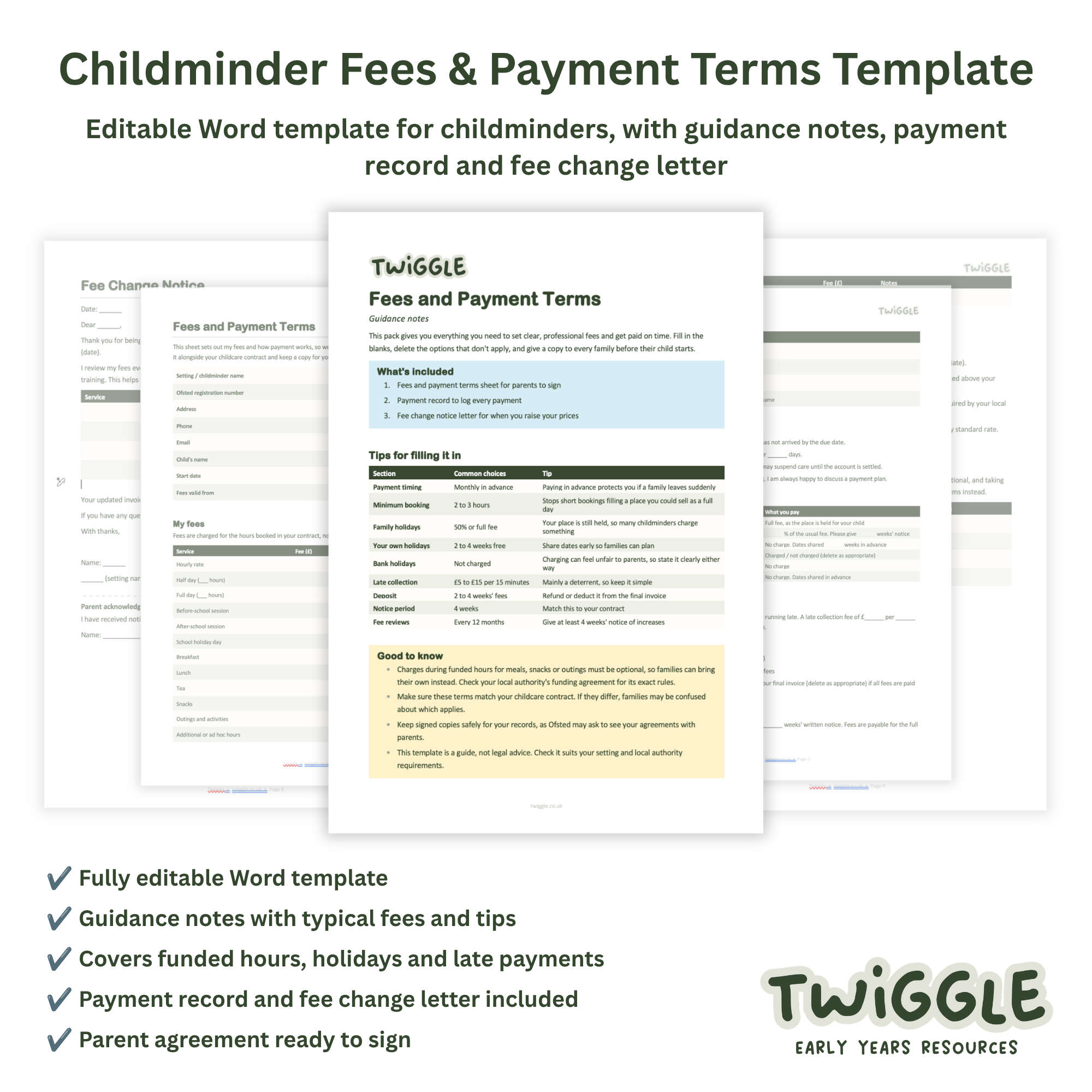 Childminder Fees and Payment Terms Pack