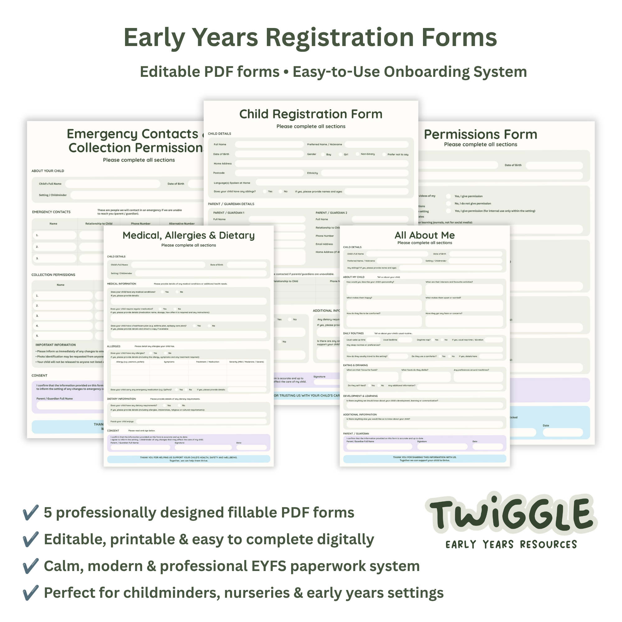 Child Registration & Parent Onboarding Pack | Editable EYFS Forms