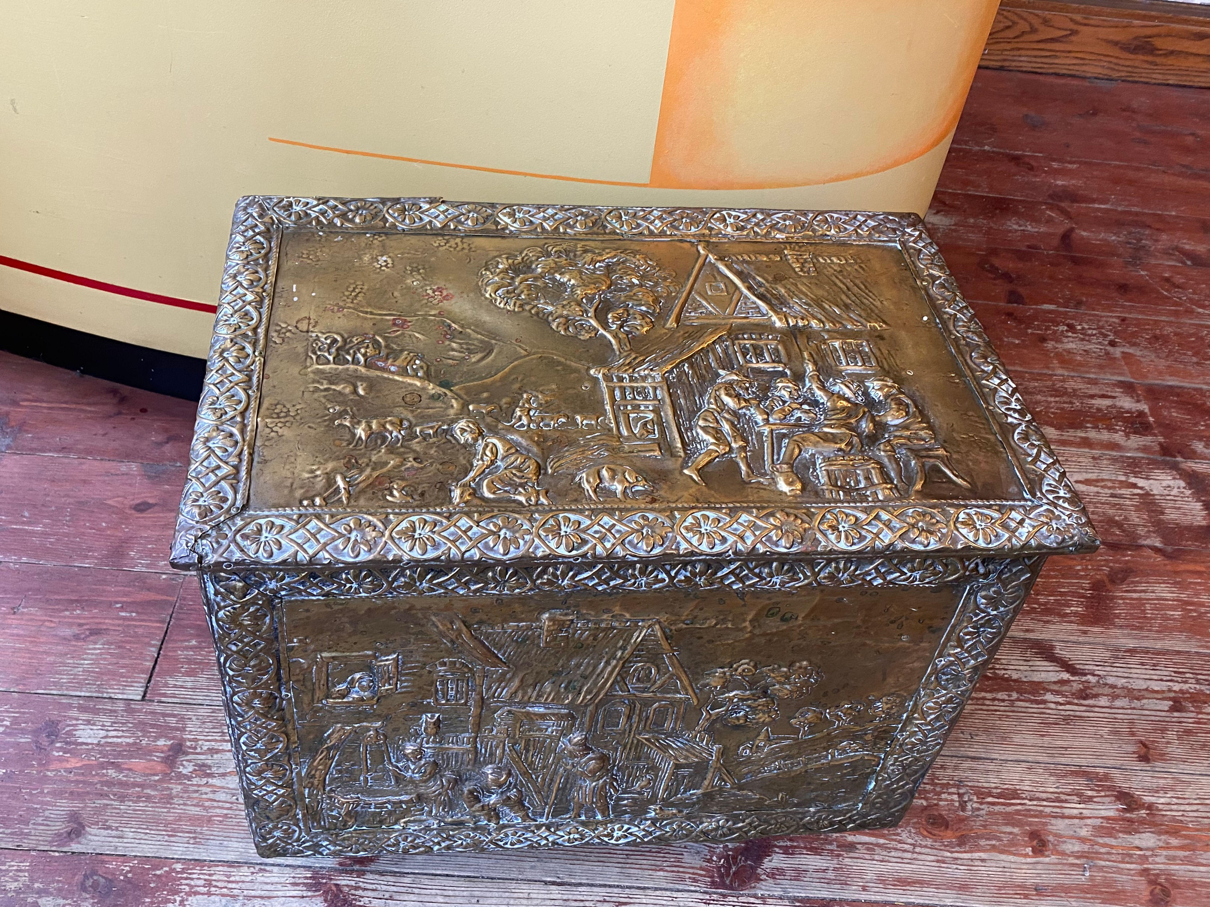 Antique brass coal bin