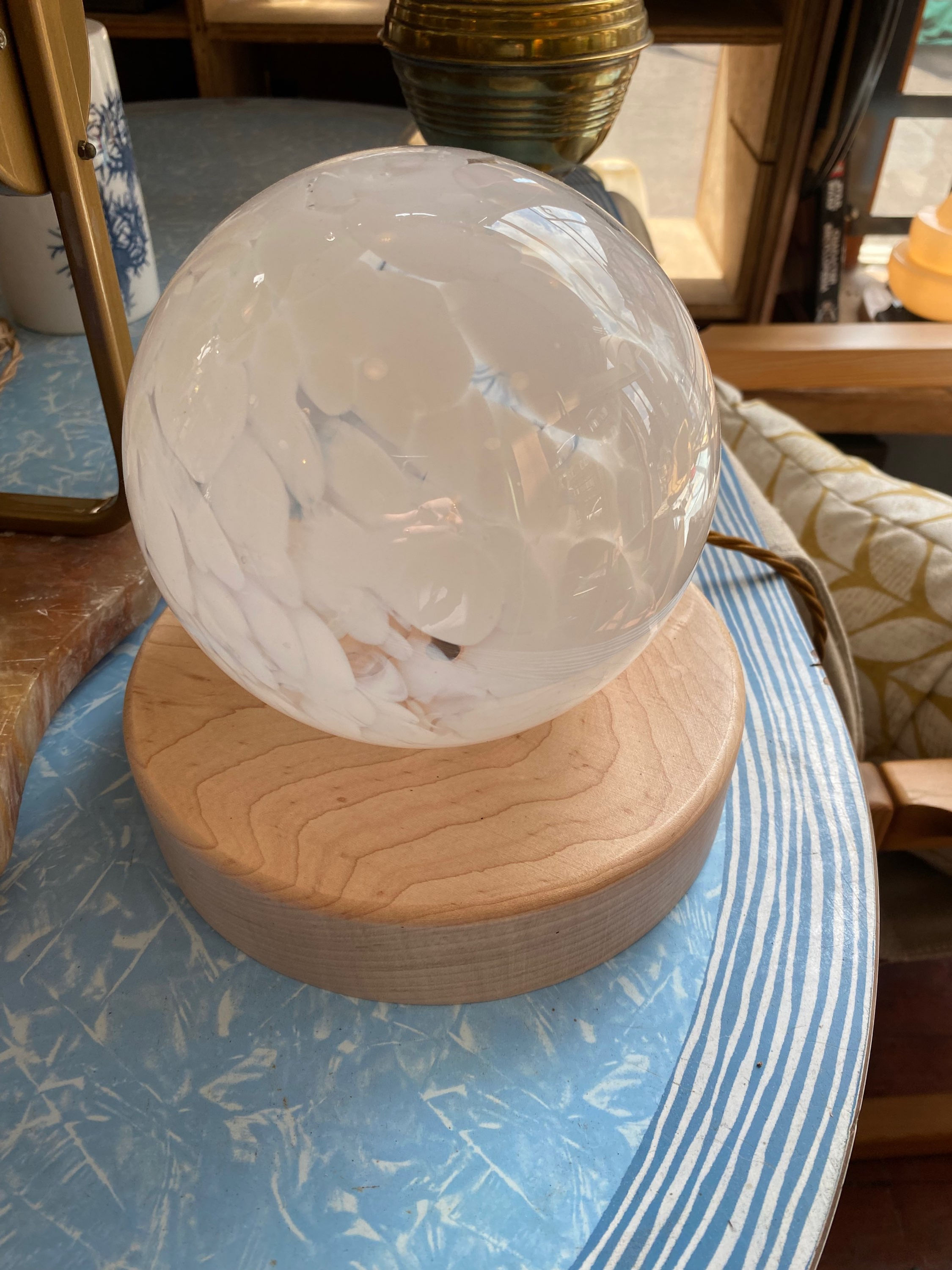 Antique Glass shade on wooden base