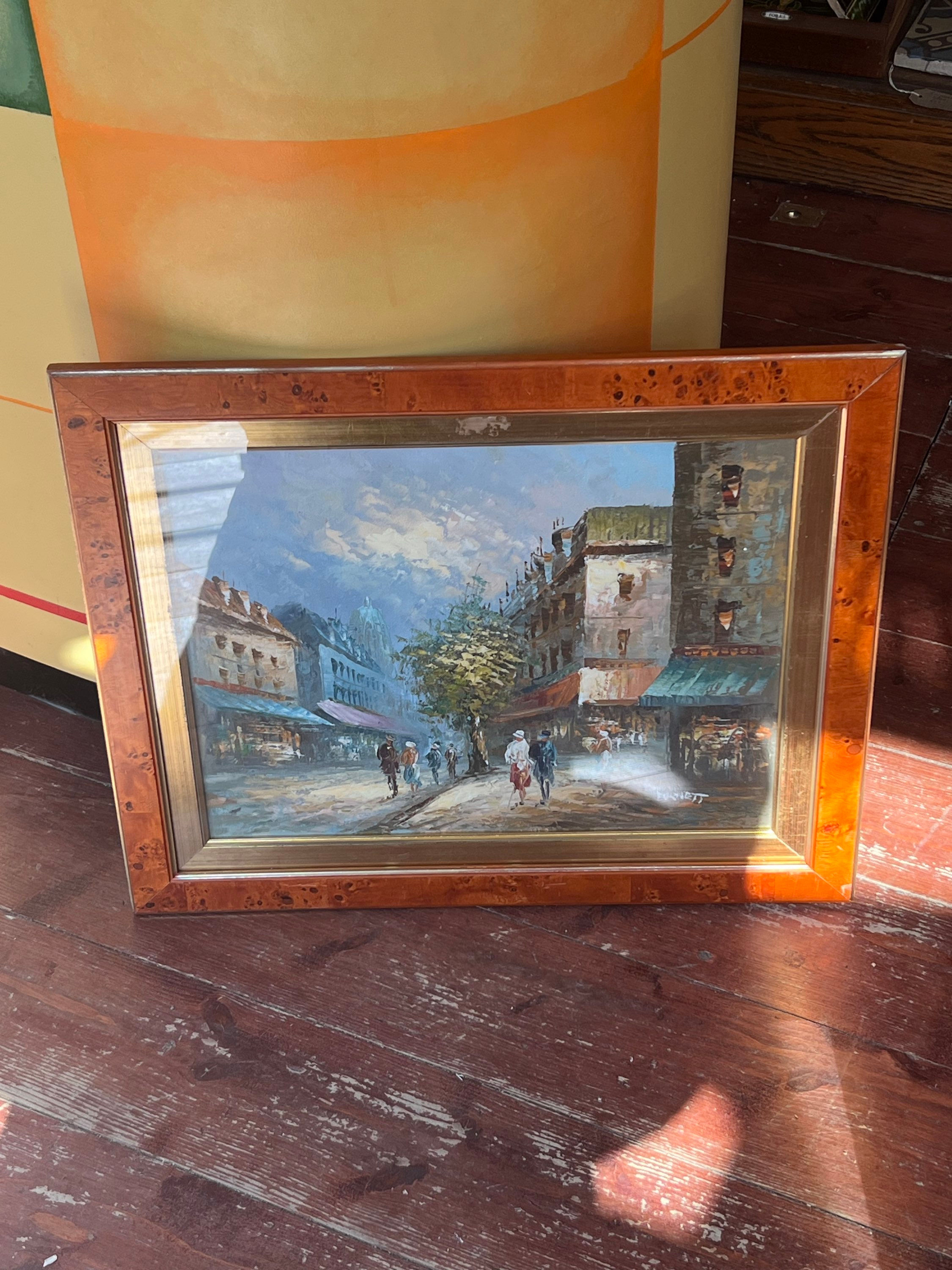 Parisian street art painting with gold slipped hardwood frame 