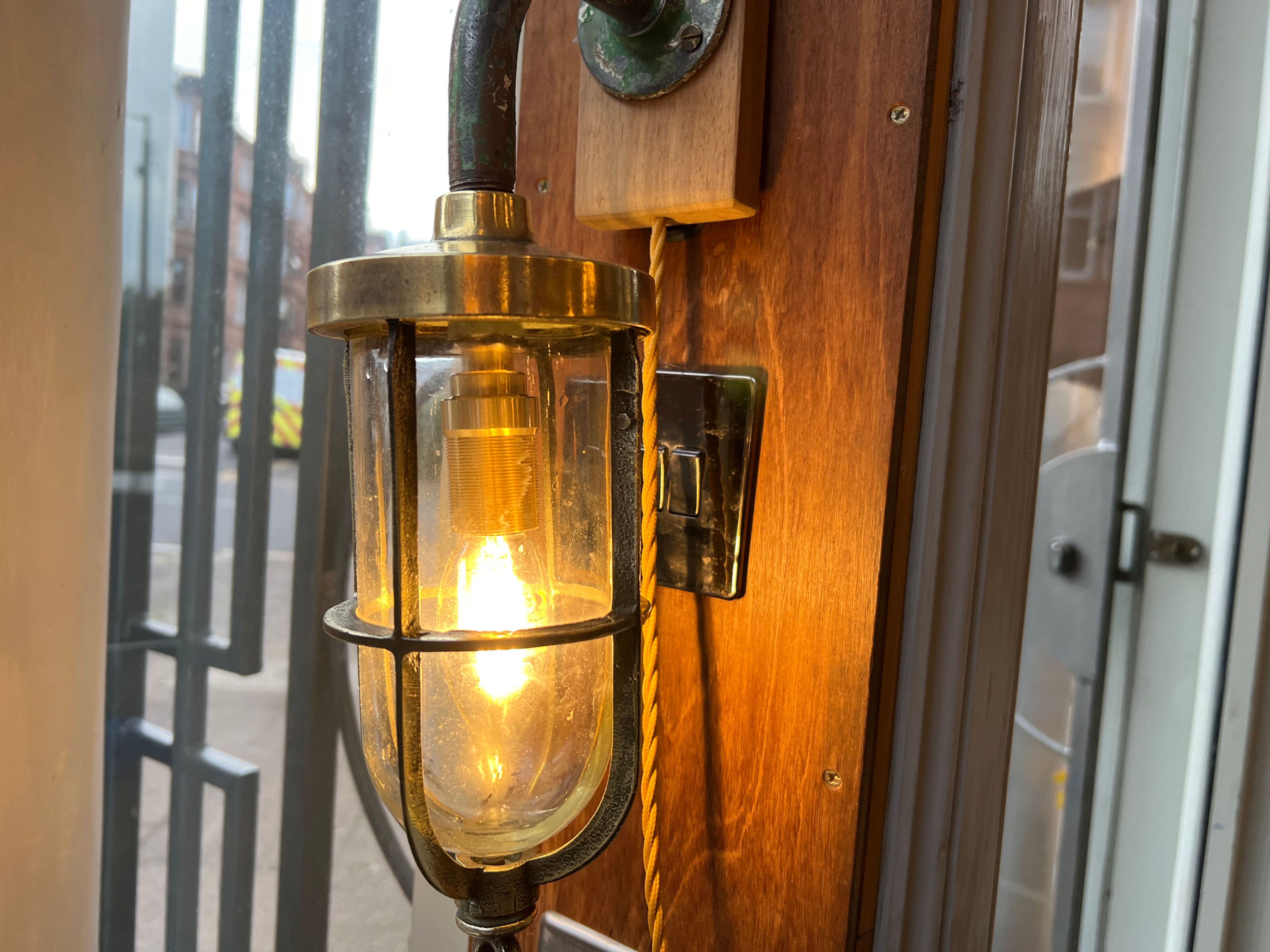 Pair of Nautical-style solid antique brass swan neck wall light