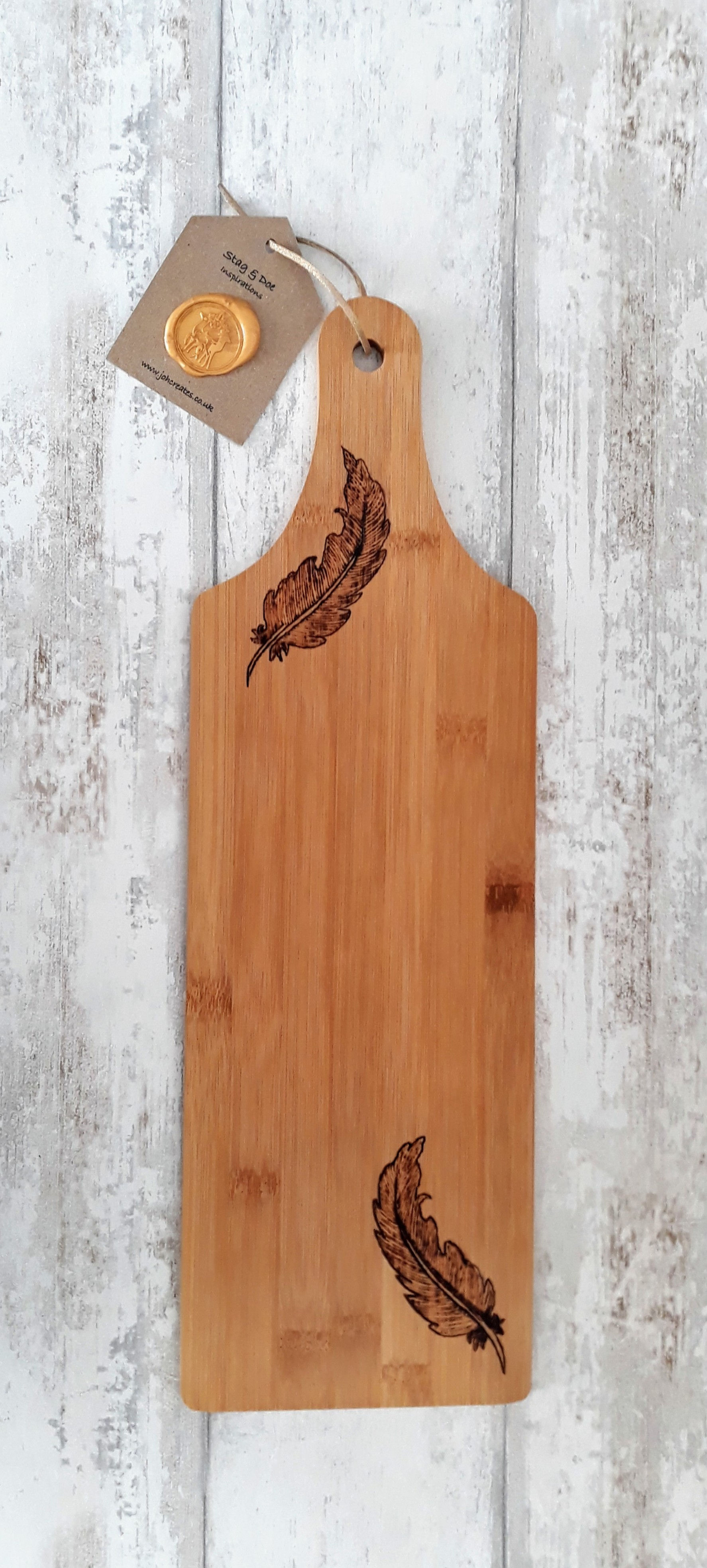 Wooden Board - Hand Burned - FEATHERS - Cheese Board - Bread Board