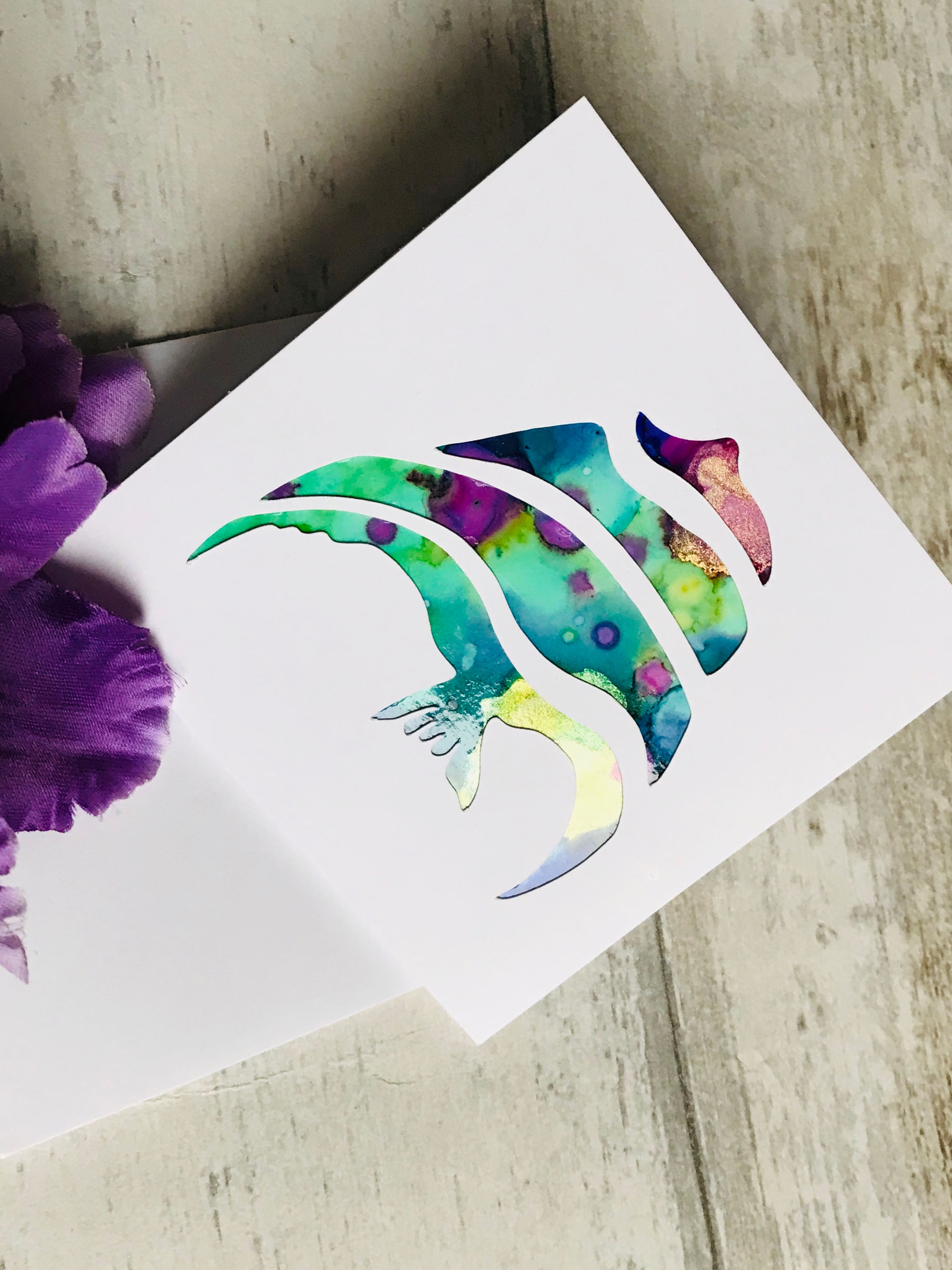 Original Art Greeting Card - TROPICAL ANGEL FISH 4 x 4 Inch With Envelope