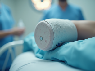 Eye-level view of a compression therapy device used to support wound healing, reduce swelling, and improve circulation in lower extremity care.