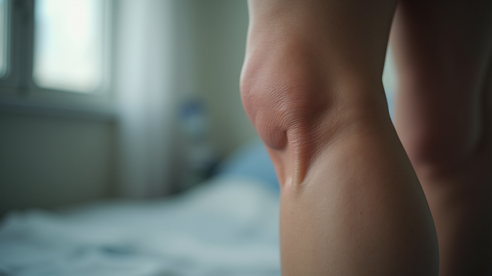 Close-up view of a leg with noticeable swelling due to lymphedema