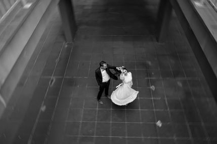 overhead view of couple dancing