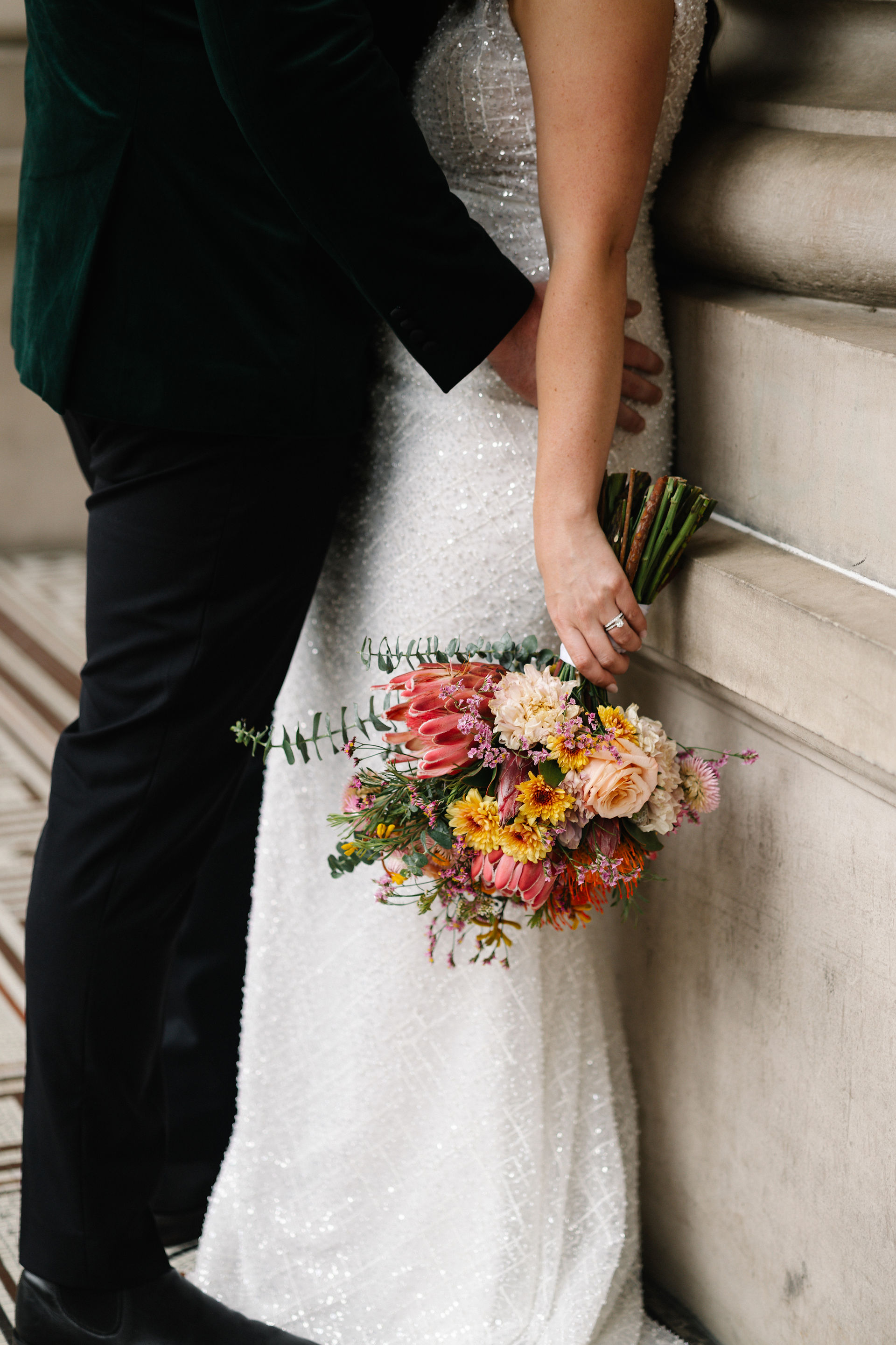 bride holding a bouquet on her wedding day